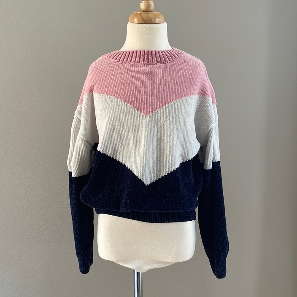 SOVEREIGN CODE LOS ANGELES pink navy white chevron sweater 8